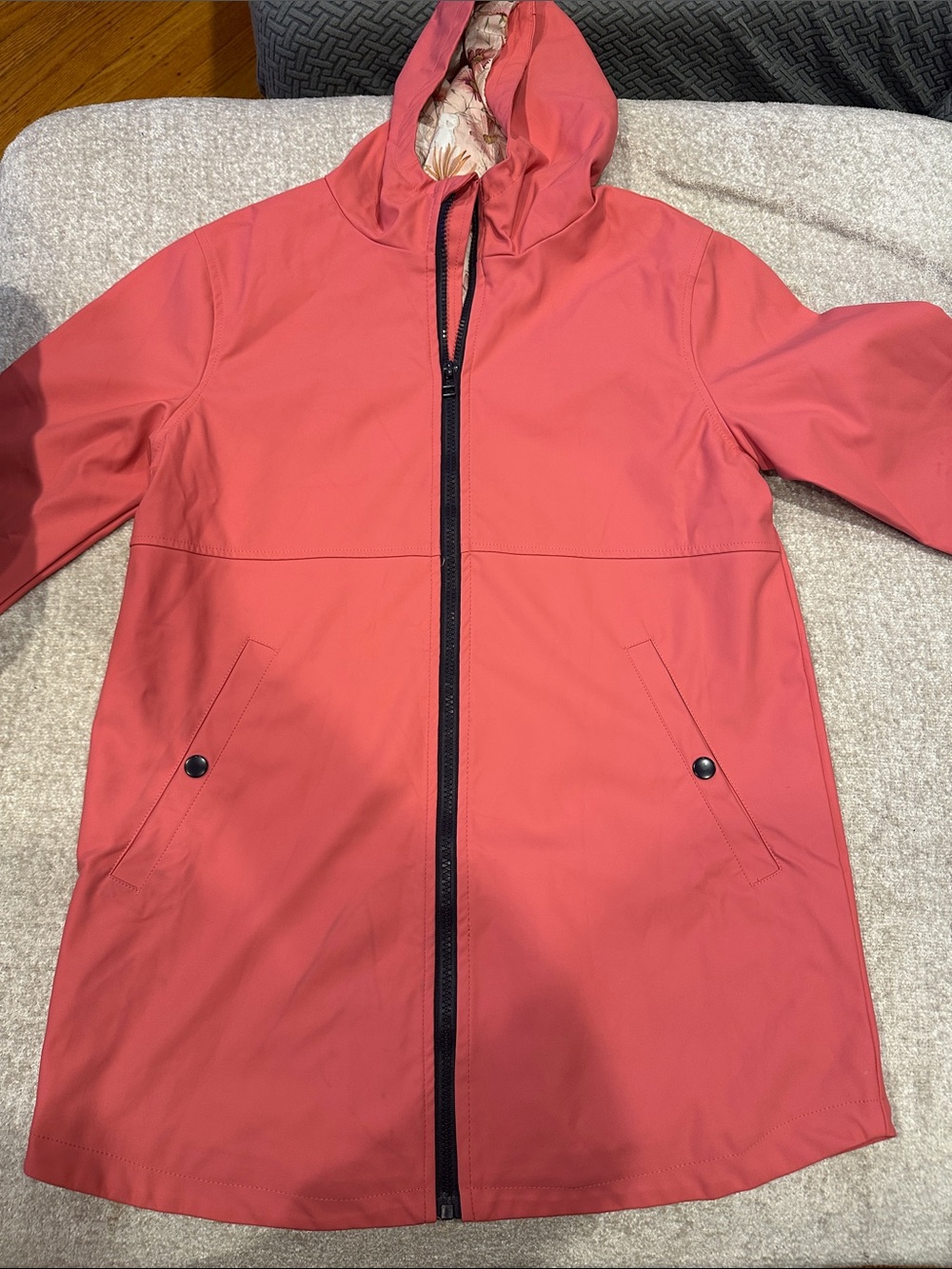 Kids Coral Hooded Raincoat with Floral Lining
